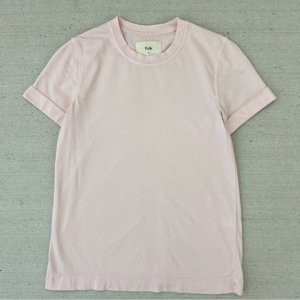Folk Women’s Pink Tee Shirt Cuffed Sleeves 0